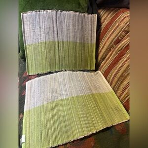 Green and off White Woven Placemats